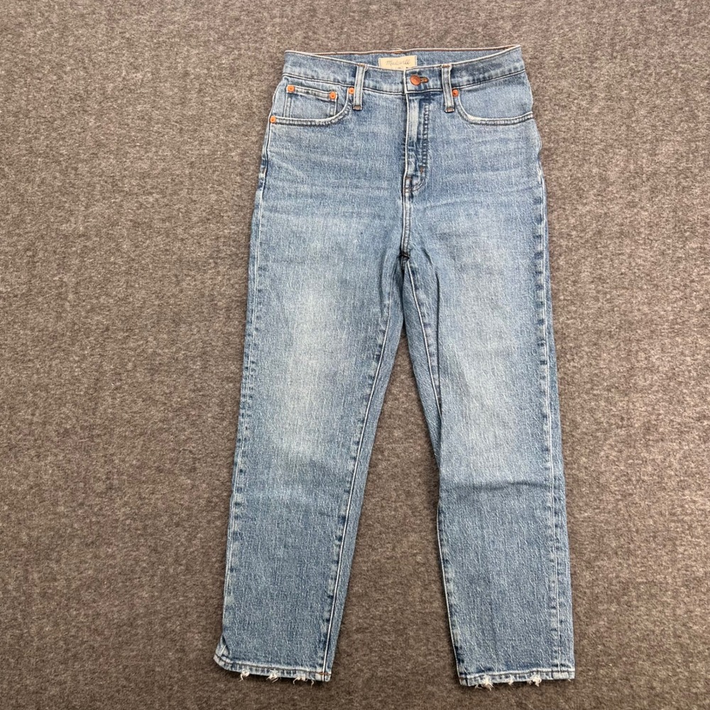 Madewell Classic Straight Jean High Rise Crop Light Wash Raw Hem Womens Size 26 - Picture 2 of 14